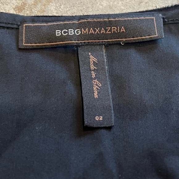 BCBG Maxazria Scoop Neck Cap Sleeve Ruffle Accent Pleated Mini Dress Black Sz 2 - Picture 7 of 11